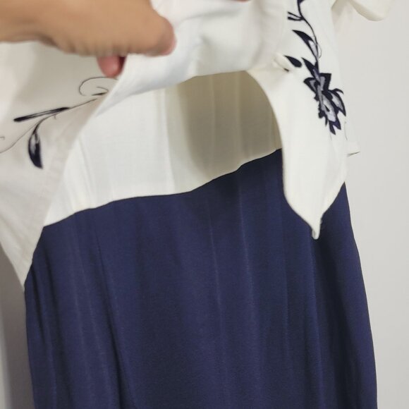 Elegant Vintage Off White & Blue Floral Embroidered Faux Vest Dress Plus Size 16 - Picture 5 of 13